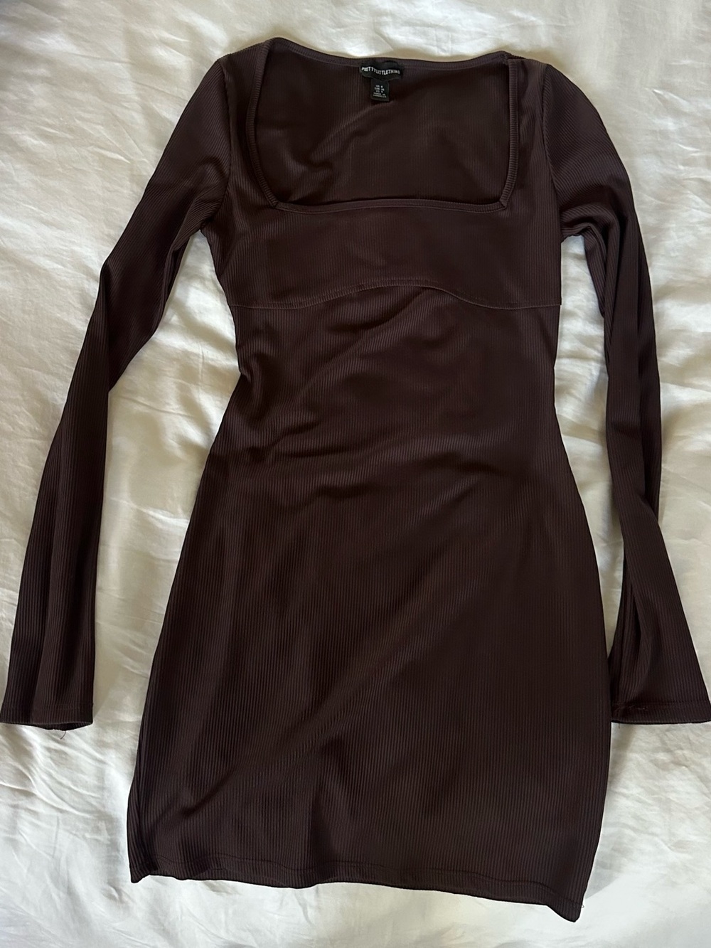 PrettyLittleThing Chocolate Brown Long Sleeve Square Neck Bodycon Dress